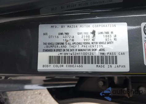 2017 Mazda Mazda3 Grand Touring from USA, damaged, VIN JM1BN1W32H1100124